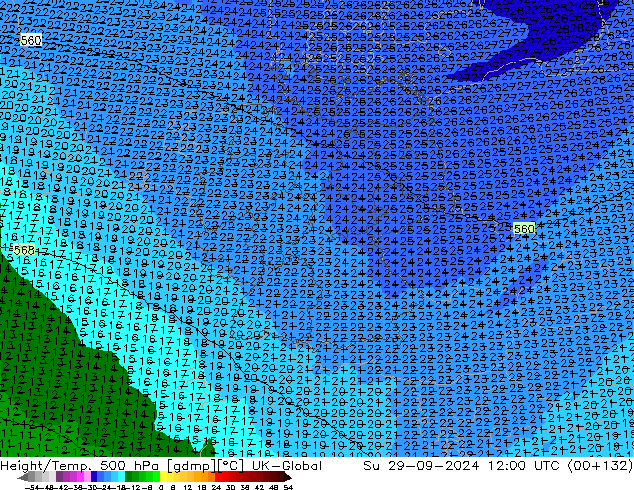 Hoogte/Temp. 500 hPa UK-Global zo 29.09.2024 12 UTC