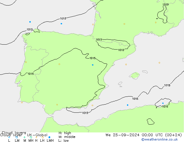 Cloud layer UK-Global We 25.09.2024 00 UTC