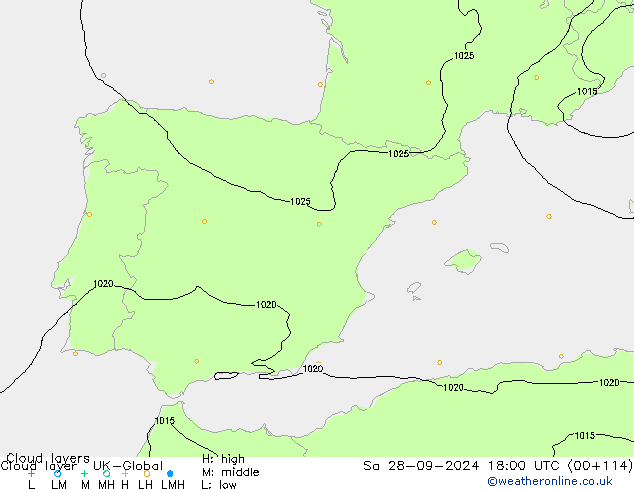 Cloud layer UK-Global Sáb 28.09.2024 18 UTC