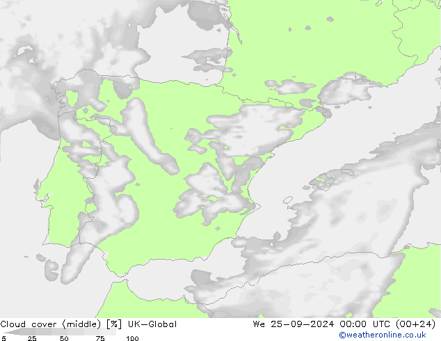 Cloud cover (middle) UK-Global We 25.09.2024 00 UTC