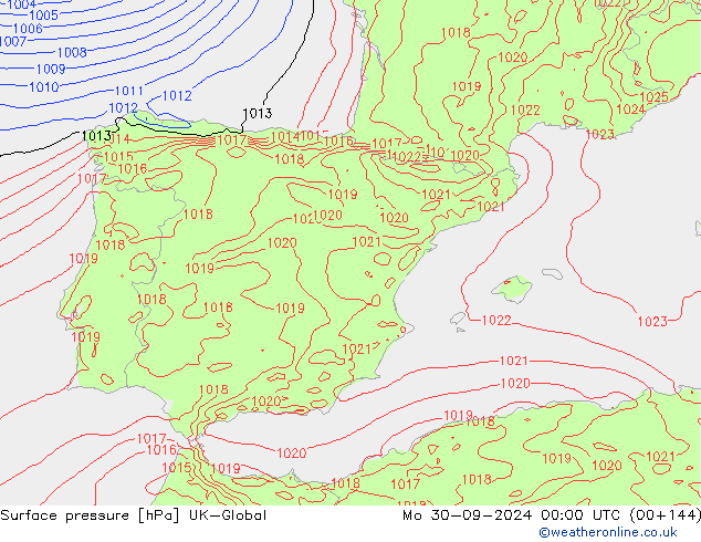 Surface pressure UK-Global Mo 30.09.2024 00 UTC