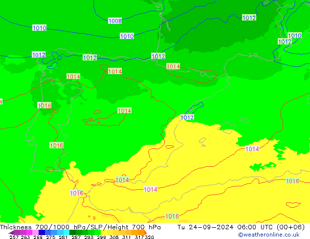 Thck 700-1000 hPa UK-Global wto. 24.09.2024 06 UTC