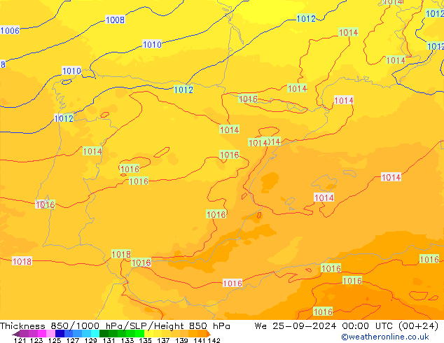 Thck 850-1000 hPa UK-Global We 25.09.2024 00 UTC