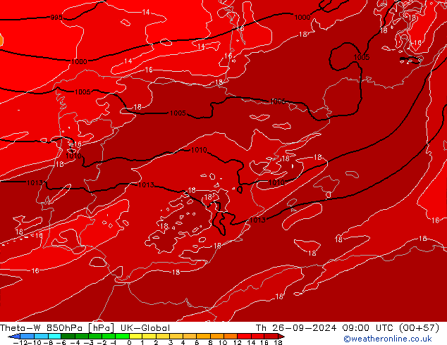 Theta-W 850hPa UK-Global Čt 26.09.2024 09 UTC