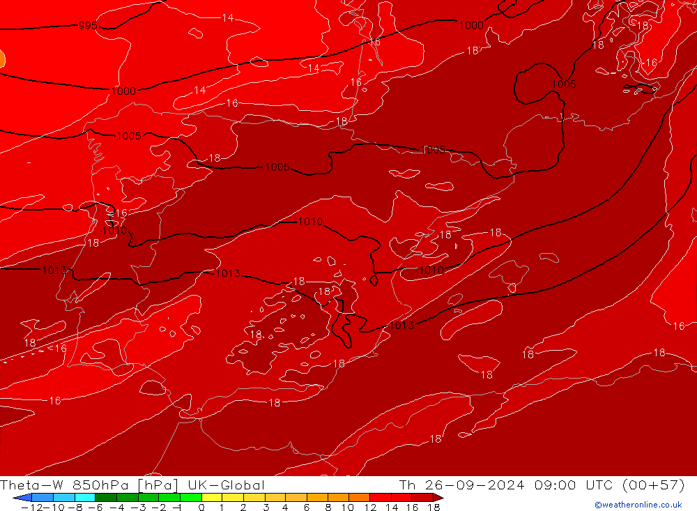 Theta-W 850hPa UK-Global do 26.09.2024 09 UTC