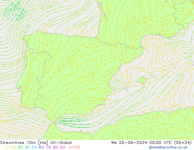 Streamlines 10m UK-Global We 25.09.2024 00 UTC