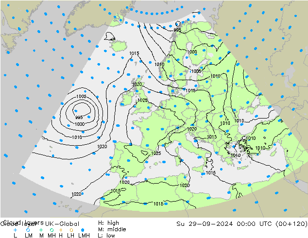 Cloud layer UK-Global Вс 29.09.2024 00 UTC