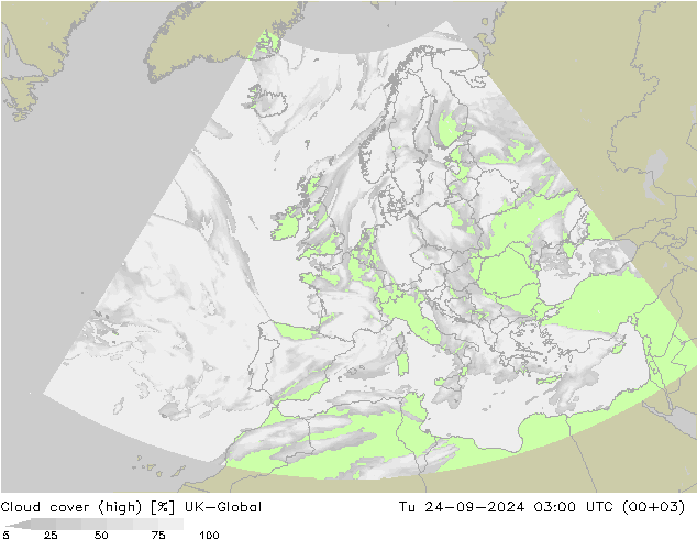 Cloud cover (high) UK-Global Tu 24.09.2024 03 UTC