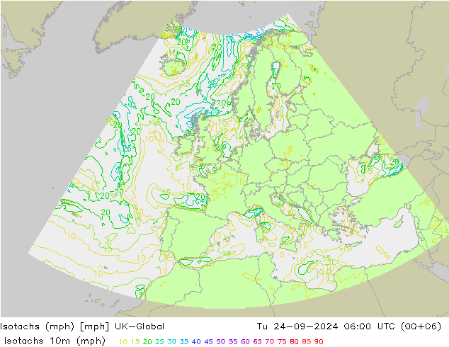 Isotachs (mph) UK-Global Tu 24.09.2024 06 UTC