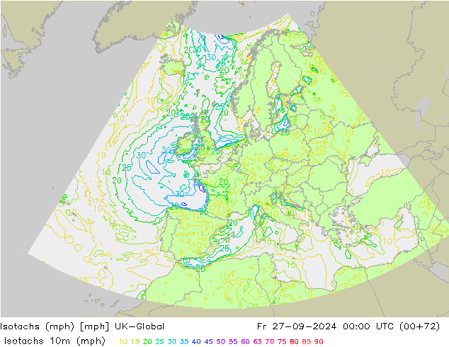 Isotachs (mph) UK-Global пт 27.09.2024 00 UTC