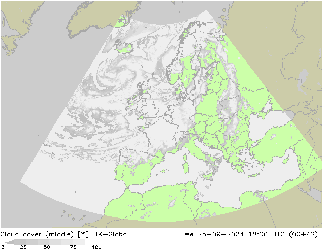 Cloud cover (middle) UK-Global We 25.09.2024 18 UTC