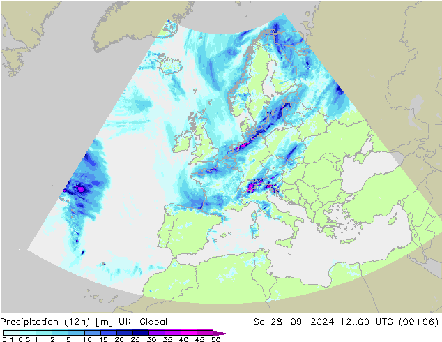 Precipitation (12h) UK-Global Sa 28.09.2024 00 UTC