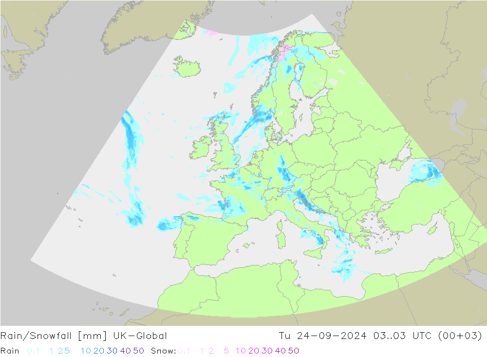 Rain/Snowfall UK-Global mar 24.09.2024 03 UTC