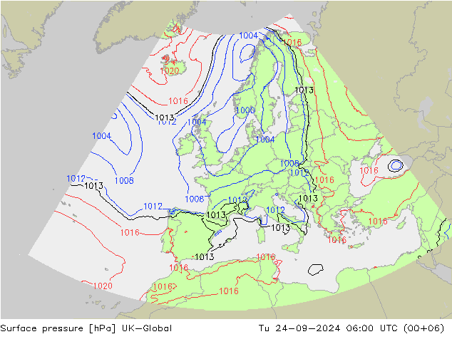 Surface pressure UK-Global Tu 24.09.2024 06 UTC