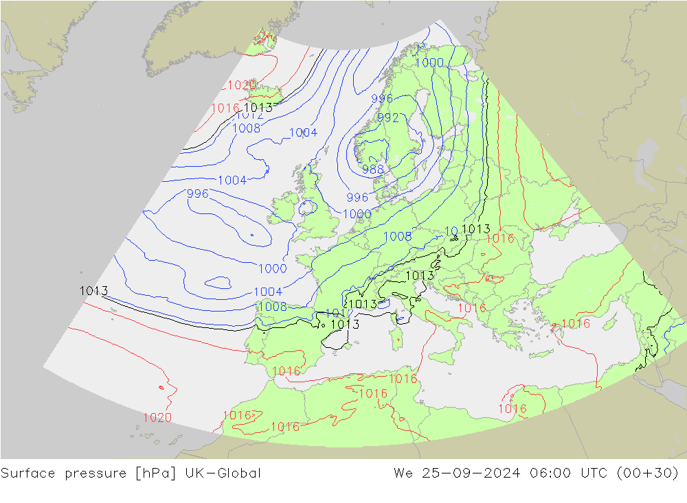 Luchtdruk (Grond) UK-Global wo 25.09.2024 06 UTC