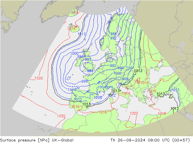 Surface pressure UK-Global Th 26.09.2024 09 UTC