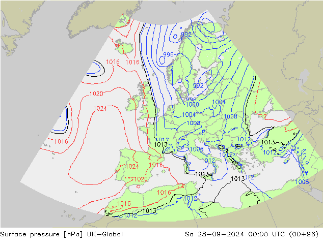 Surface pressure UK-Global Sa 28.09.2024 00 UTC