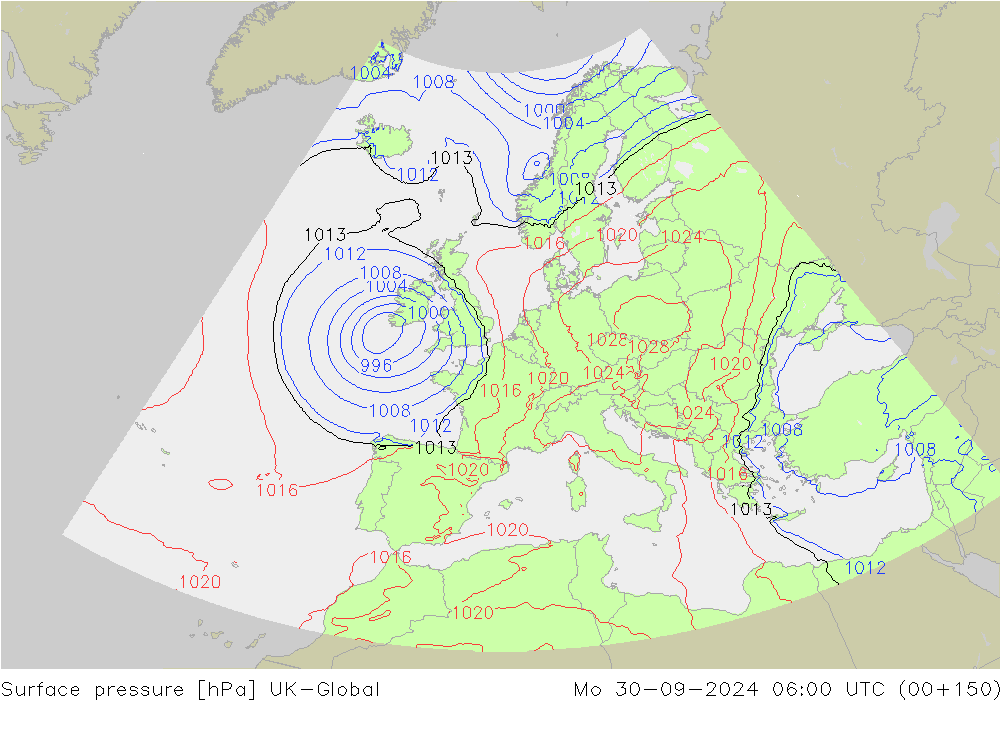 Luchtdruk (Grond) UK-Global ma 30.09.2024 06 UTC