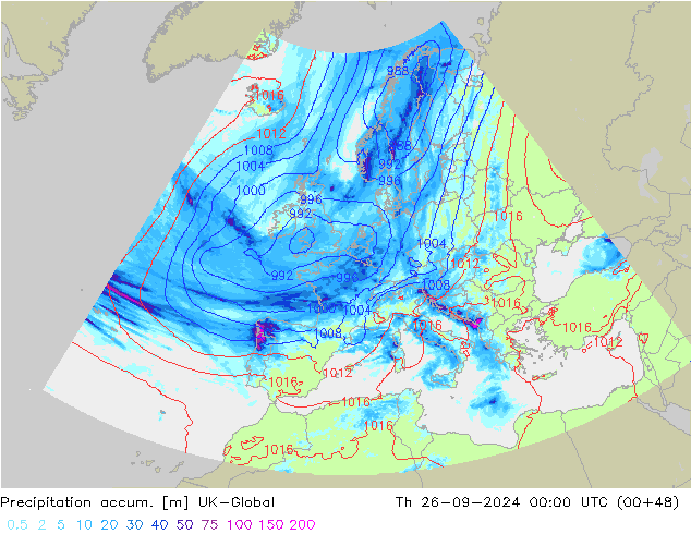 Precipitation accum. UK-Global Čt 26.09.2024 00 UTC