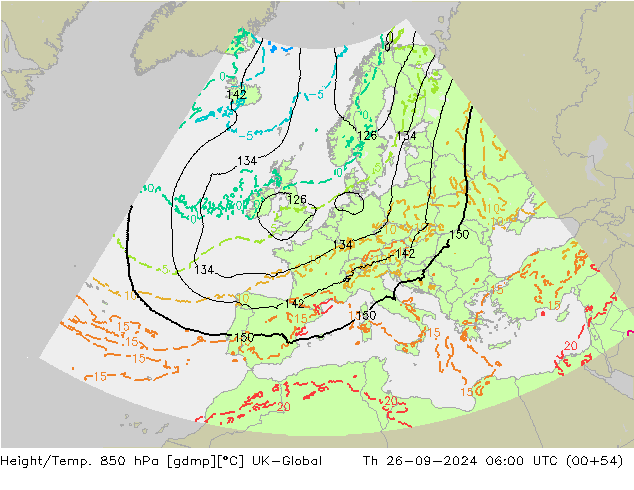 Height/Temp. 850 hPa UK-Global Qui 26.09.2024 06 UTC