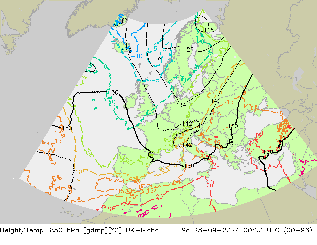 Height/Temp. 850 hPa UK-Global Sa 28.09.2024 00 UTC