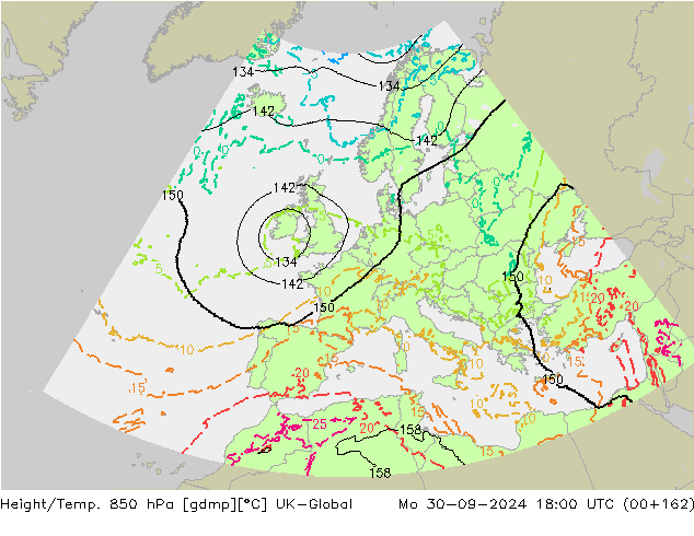 Height/Temp. 850 hPa UK-Global Mo 30.09.2024 18 UTC