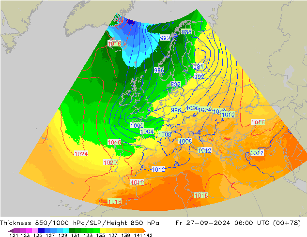 Thck 850-1000 hPa UK-Global ven 27.09.2024 06 UTC