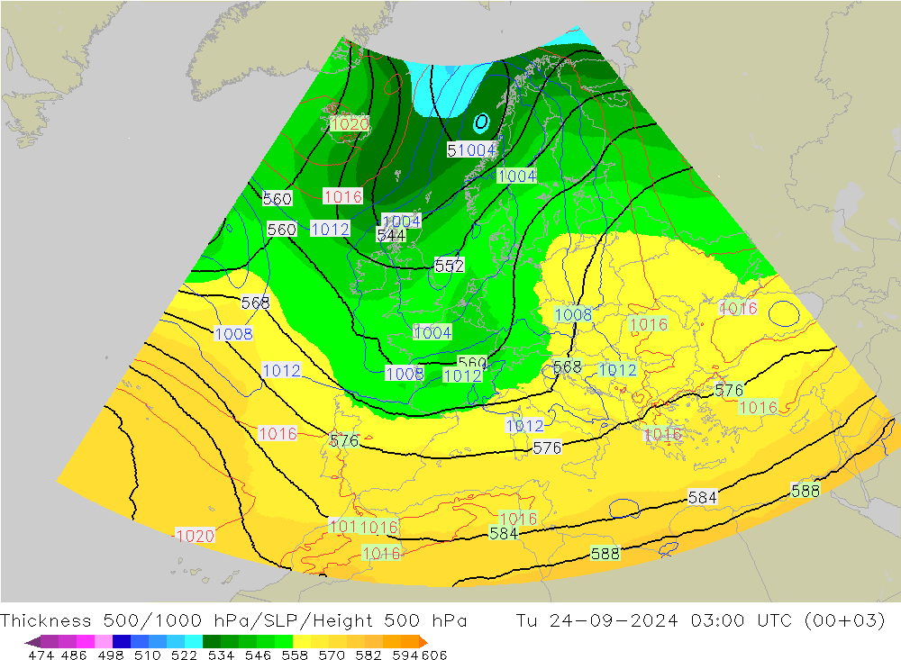 Thck 500-1000гПа UK-Global вт 24.09.2024 03 UTC