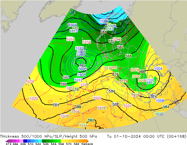 Thck 500-1000hPa UK-Global Tu 01.10.2024 00 UTC