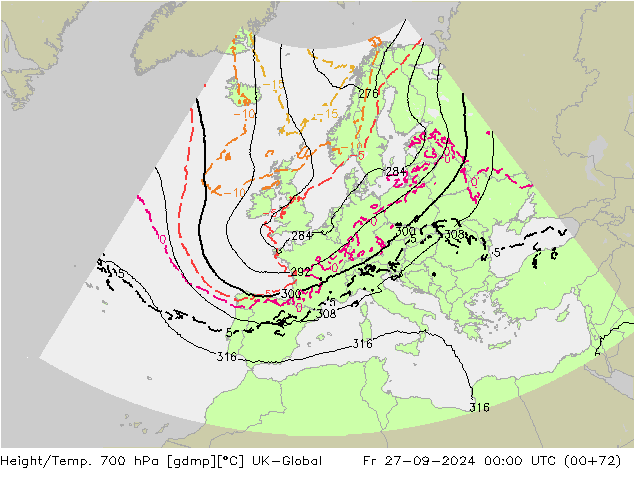 Géop./Temp. 700 hPa UK-Global ven 27.09.2024 00 UTC