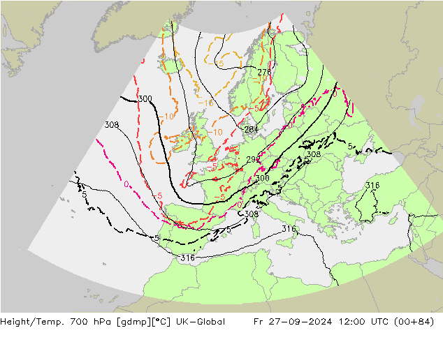 Height/Temp. 700 hPa UK-Global Pá 27.09.2024 12 UTC