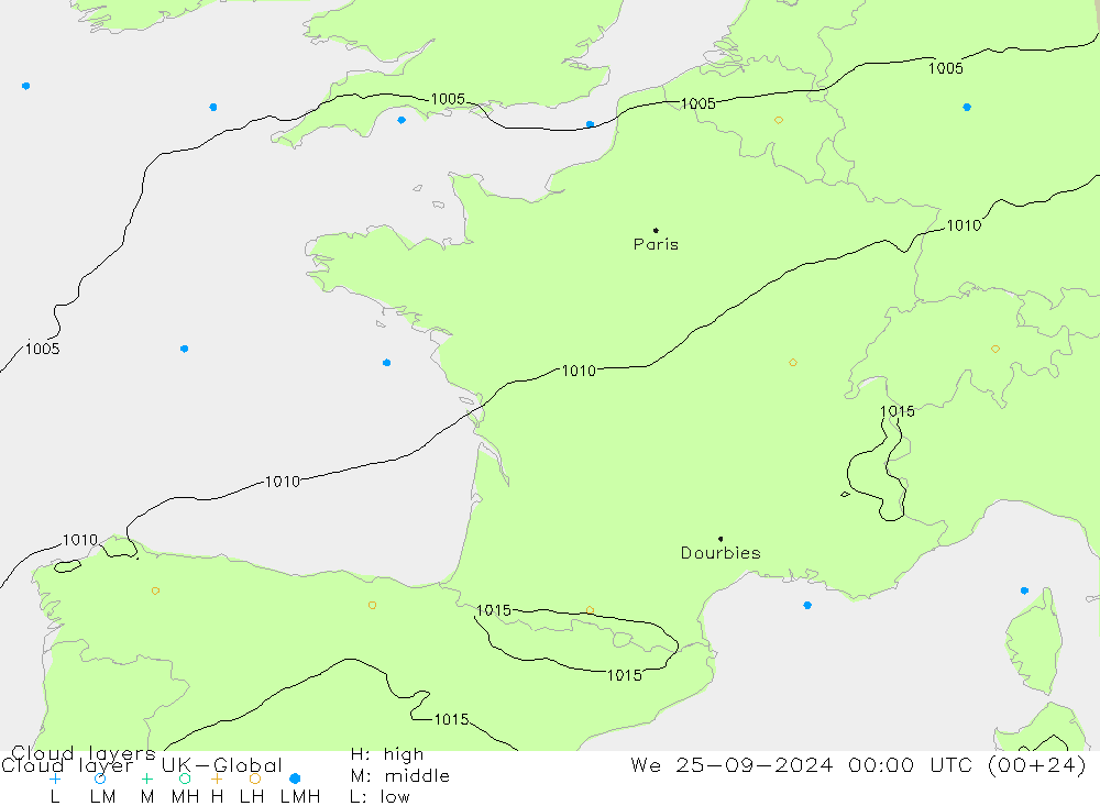 Cloud layer UK-Global mié 25.09.2024 00 UTC