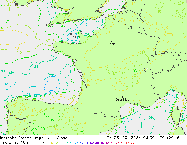 Isotachen (mph) UK-Global Do 26.09.2024 06 UTC