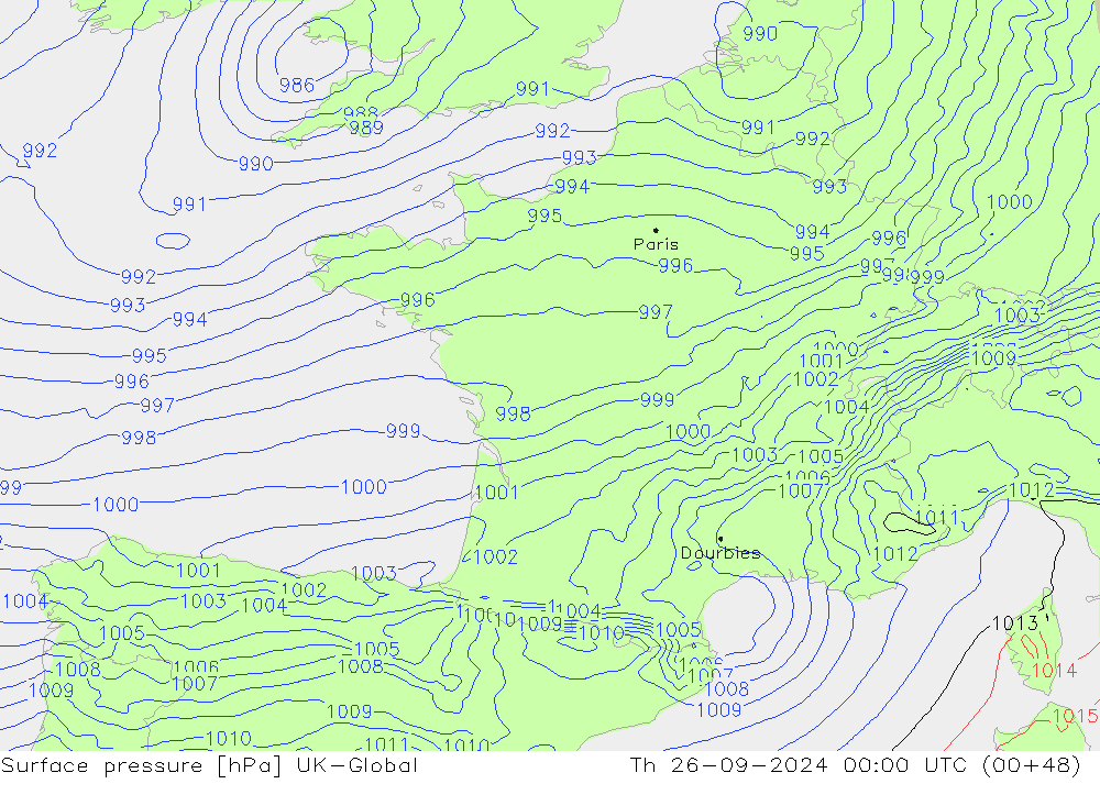 pression de l'air UK-Global jeu 26.09.2024 00 UTC