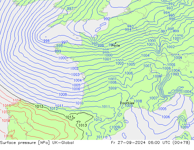 Surface pressure UK-Global Fr 27.09.2024 06 UTC