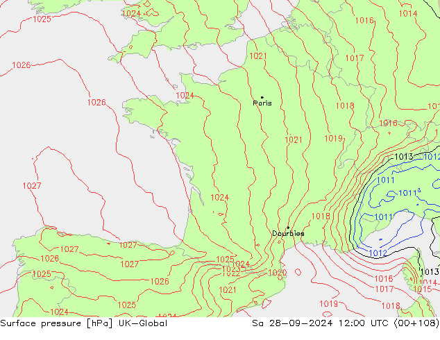 приземное давление UK-Global сб 28.09.2024 12 UTC