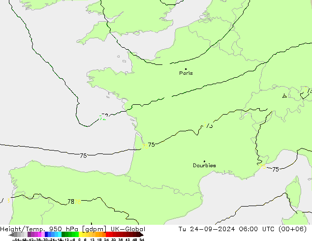 Height/Temp. 950 hPa UK-Global Di 24.09.2024 06 UTC