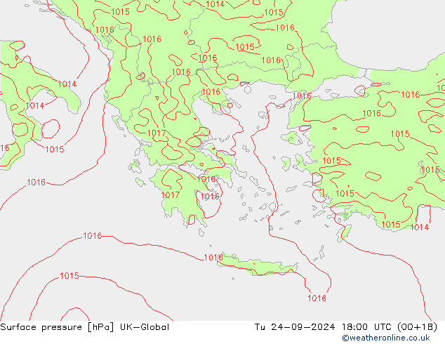 Surface pressure UK-Global Tu 24.09.2024 18 UTC