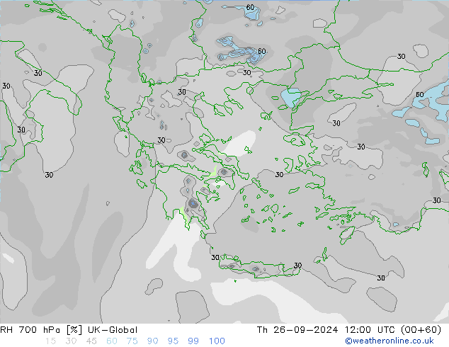 Humedad rel. 700hPa UK-Global jue 26.09.2024 12 UTC