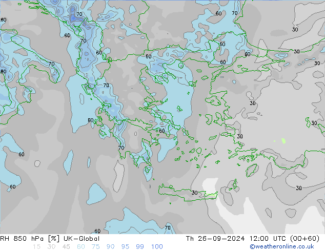 RH 850 hPa UK-Global Th 26.09.2024 12 UTC