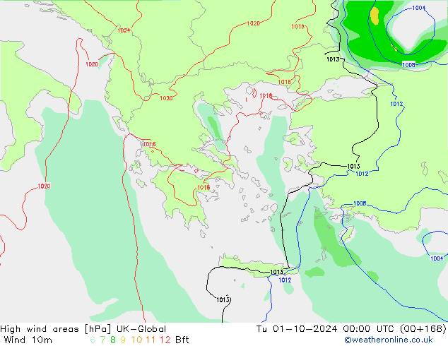 High wind areas UK-Global Út 01.10.2024 00 UTC