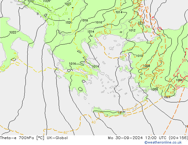 Theta-e 700гПа UK-Global пн 30.09.2024 12 UTC