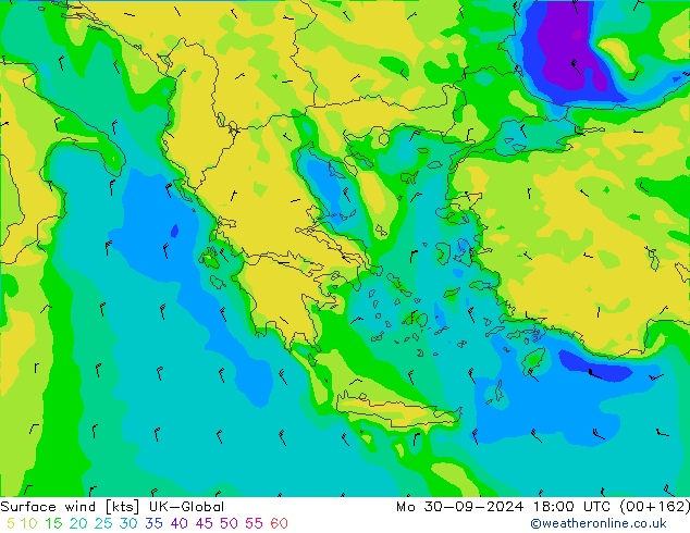 Surface wind UK-Global Mo 30.09.2024 18 UTC