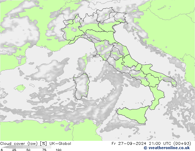 Bewolking (Laag) UK-Global vr 27.09.2024 21 UTC