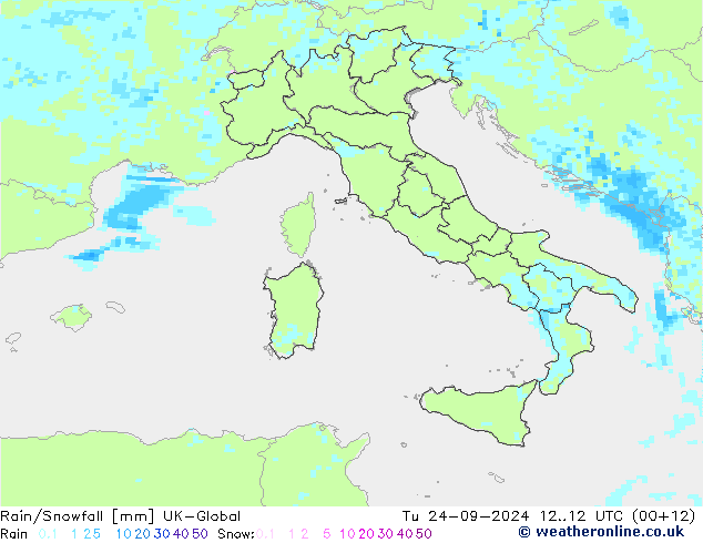 Rain/Snowfall UK-Global вт 24.09.2024 12 UTC