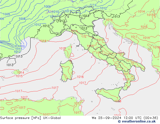 Surface pressure UK-Global We 25.09.2024 12 UTC