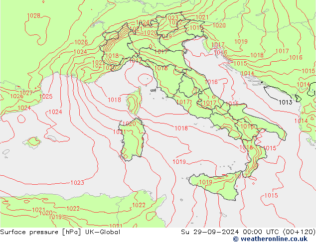 Surface pressure UK-Global Su 29.09.2024 00 UTC