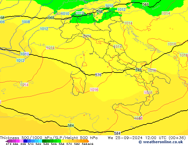 Thck 500-1000hPa UK-Global  25.09.2024 12 UTC