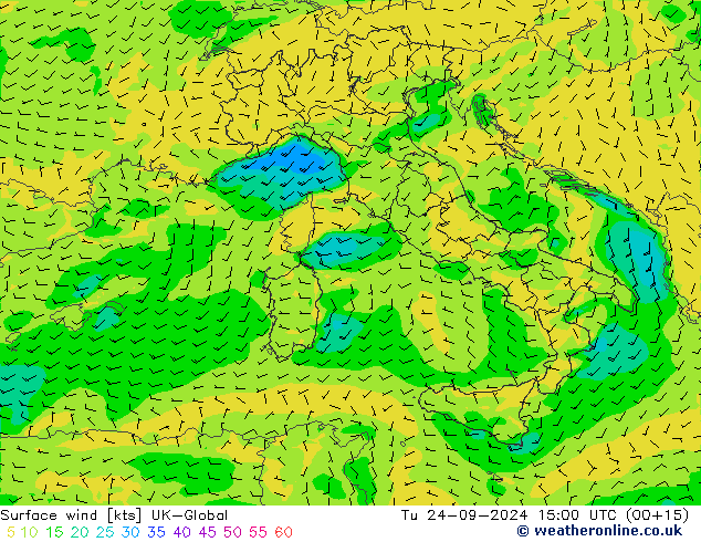 Wind 10 m UK-Global di 24.09.2024 15 UTC