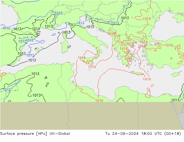 Surface pressure UK-Global Tu 24.09.2024 18 UTC